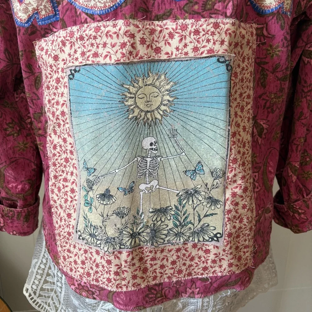 Grateful Dead Inspired Upcycled Button-down with Crochet Hem - Picture 5 of 11